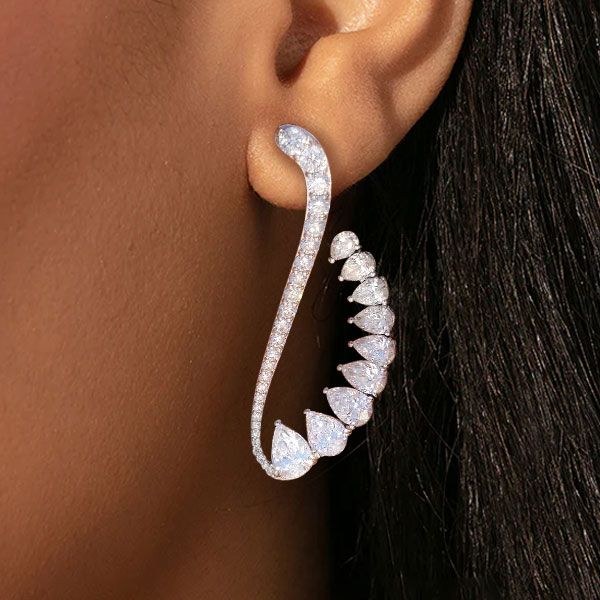 Pear Cut White Sapphire Jewelry Cuff Earrings For Women Belovegrace