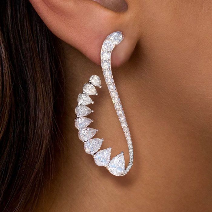 Pear Cut White Sapphire Jewelry Cuff Earrings For Women Belovegrace