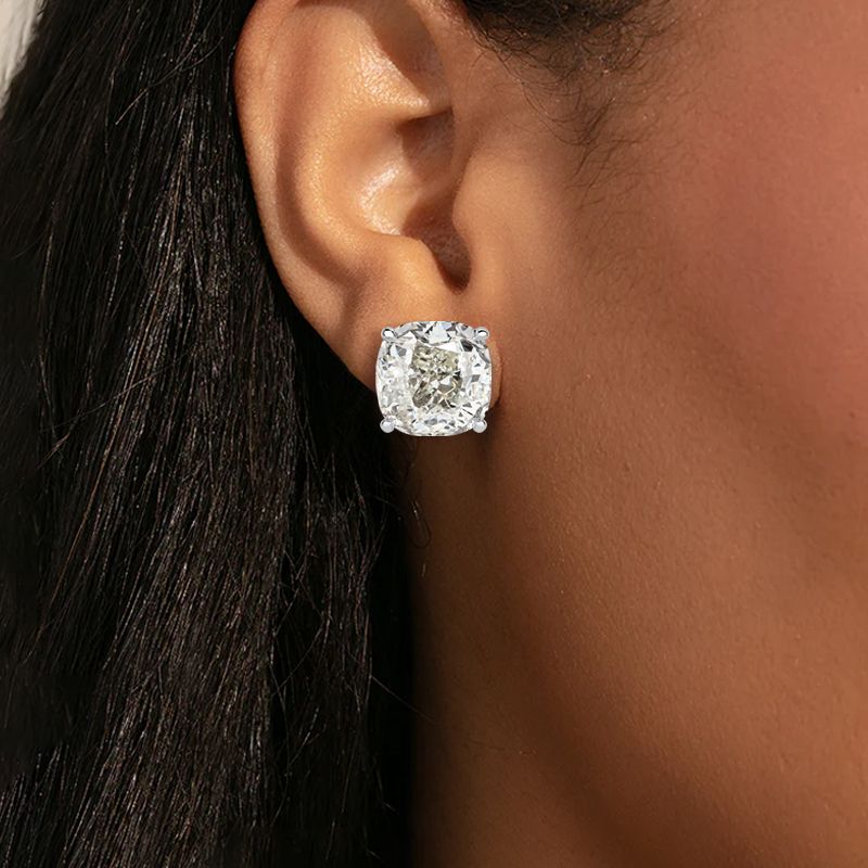 Classic Cushion Cut White Sapphire Stud Earrings For Women Belovegrace