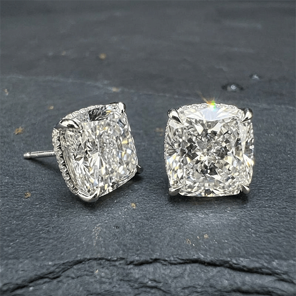 Elegant Solitaire Cushion Cut White Sapphire Stud Earrings For Women