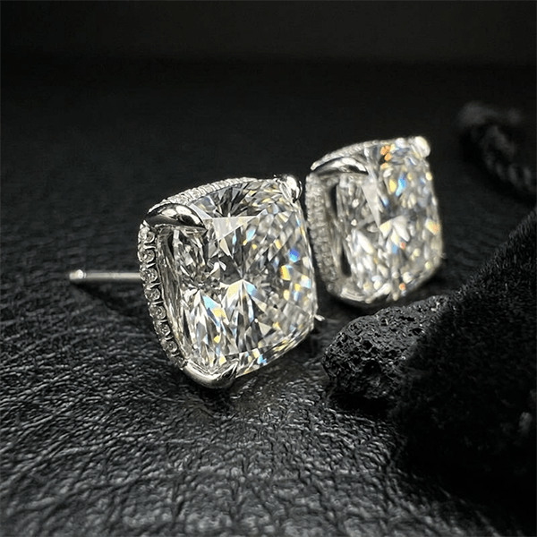 Elegant Solitaire Cushion Cut White Sapphire Stud Earrings For Women