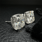 Elegant Solitaire Cushion Cut White Sapphire Stud Earrings For Women