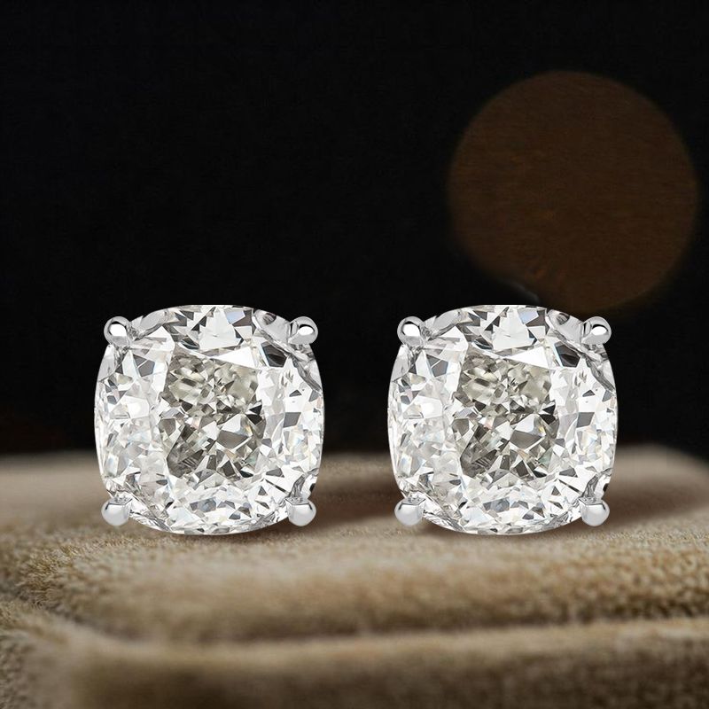 Classic Cushion Cut White Sapphire Stud Earrings For Women Belovegrace