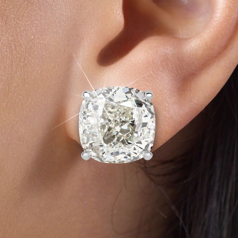 Classic Cushion Cut White Sapphire Stud Earrings For Women Belovegrace