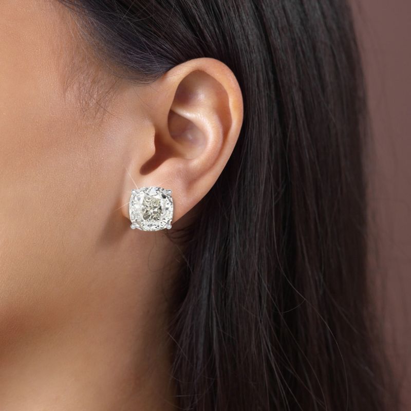 Classic Cushion Cut White Sapphire Stud Earrings For Women Belovegrace