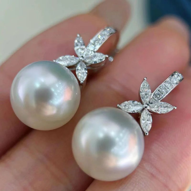 Elegant Round & Marquise Cut Pearl Drop Earrings For Women Belovegrace
