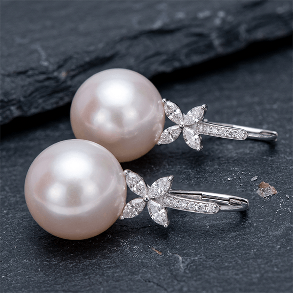 Pavé Round & Marquise Cut Pearl Feminine Drop Earrings For Women