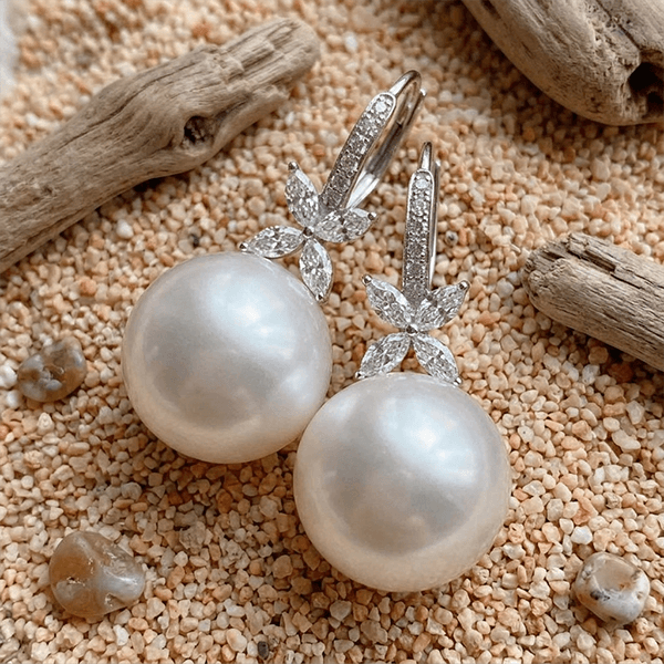 Pavé Round & Marquise Cut Pearl Feminine Drop Earrings For Women