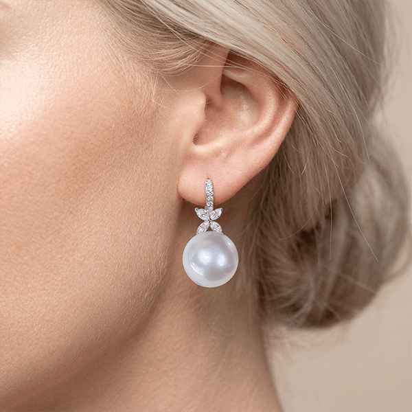 Pavé Round & Marquise Cut Pearl Feminine Drop Earrings For Women