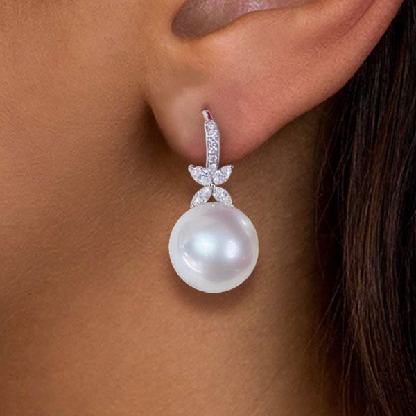 Elegant Round & Marquise Cut Pearl Drop Earrings For Women Belovegrace