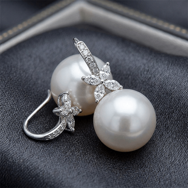 Pavé Round & Marquise Cut Pearl Feminine Drop Earrings For Women