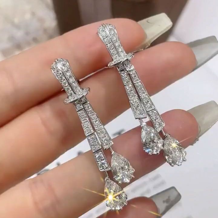 Stunning Pear Cut White Sapphire Drop Earrings For Women Belovegrace