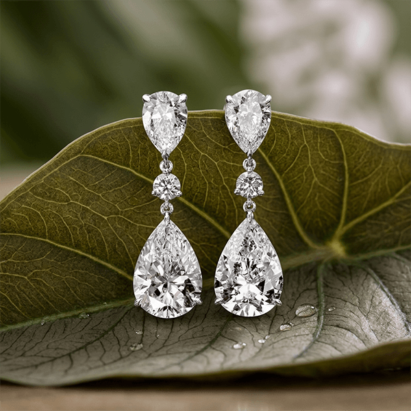 Elegant Pear Cut Lab Gemstone Triple Drop Earrings For Women