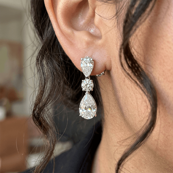 Elegant Pear Cut Lab Gemstone Triple Drop Earrings For Women