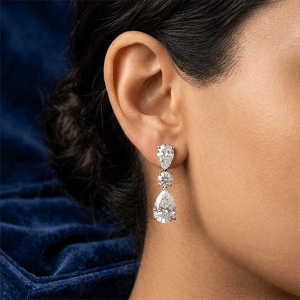 Elegant Pear Cut Lab Gemstone Triple Drop Earrings For Women