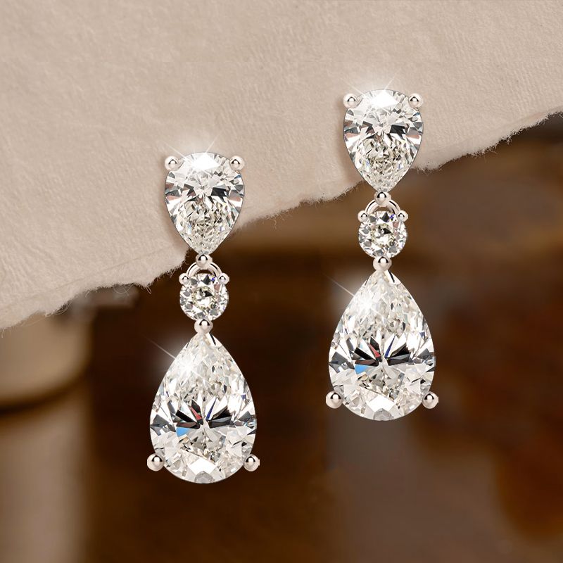Classic Pear Cut White Sapphire Drop Earrings Wedding Jewelry For Women Belovegrace