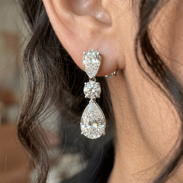 Elegant Pear Cut Lab Gemstone Triple Drop Earrings For Women