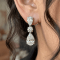 Elegant Pear Cut Lab Gemstone Triple Drop Earrings For Women