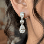 Elegant Pear Cut Lab Gemstone Triple Drop Earrings For Women