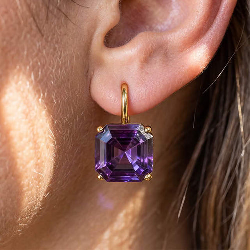 Solitaire Asscher Cut Amethyst Sapphire Purple Sapphire Drop Earrings For Women