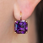 Elegant Golden Asscher Cut Amethyst Sapphire Drop Earrings For Women Belovegrace