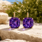 Solitaire Asscher Cut Amethyst Sapphire Purple Sapphire Drop Earrings For Women