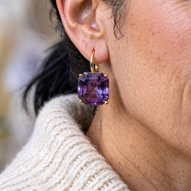Solitaire Asscher Cut Amethyst Sapphire Purple Sapphire Drop Earrings For Women