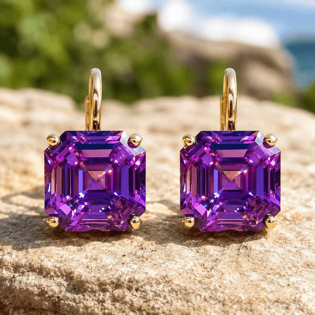 Solitaire Asscher Cut Amethyst Sapphire Purple Sapphire Drop Earrings For Women