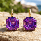 Solitaire Asscher Cut Amethyst Sapphire Purple Sapphire Drop Earrings For Women