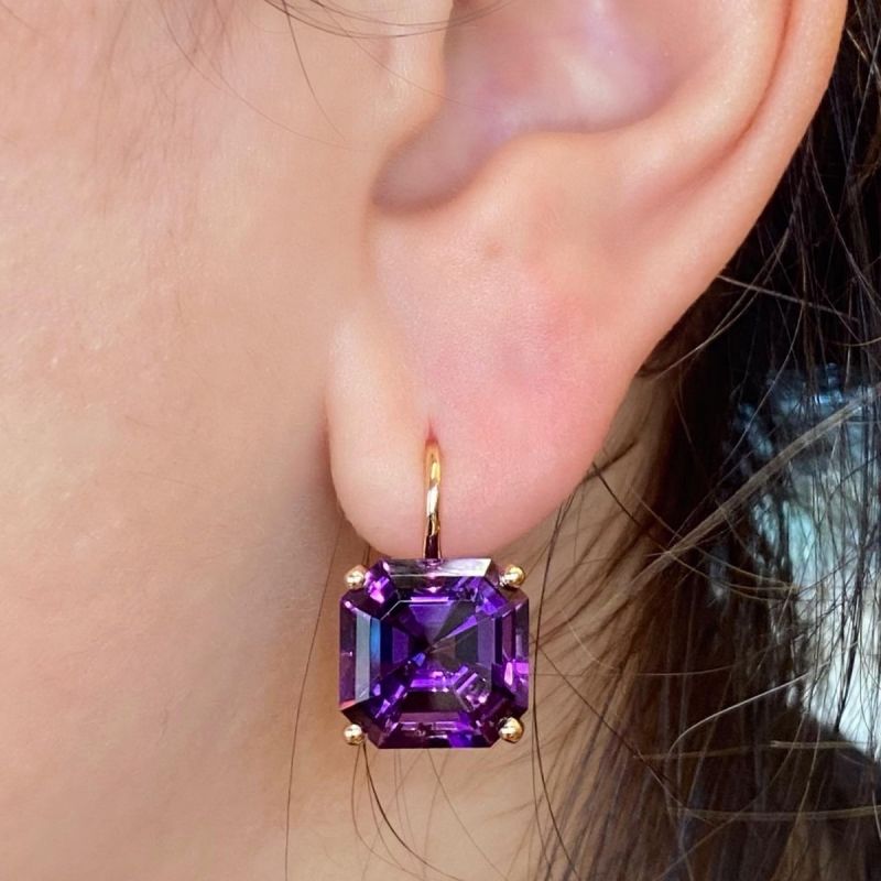 Elegant Golden Asscher Cut Amethyst Sapphire Drop Earrings For Women Belovegrace