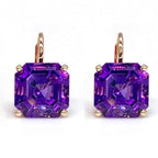 Elegant Golden Asscher Cut Amethyst Sapphire Drop Earrings For Women Belovegrace