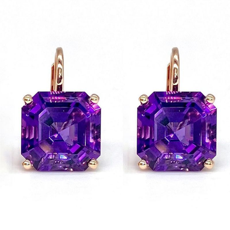 Elegant Golden Asscher Cut Amethyst Sapphire Drop Earrings For Women Belovegrace