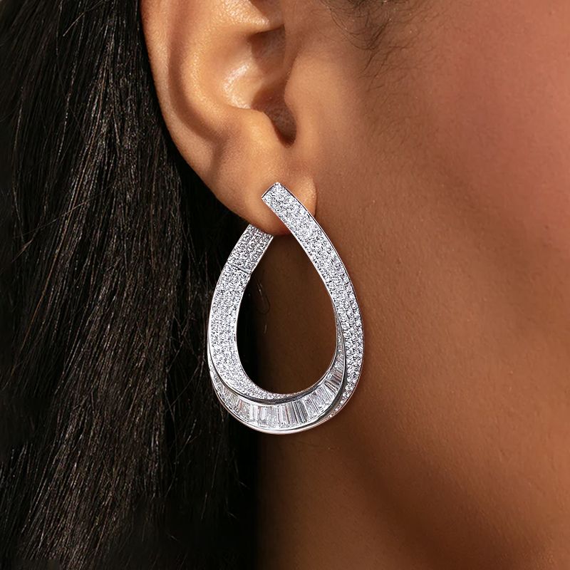 Round Cut White Sapphire Hoop Earrings For Women Belovegrace