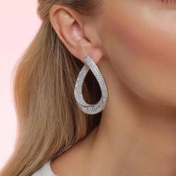 Round Cut White Sapphire Hoop Earrings For Women Belovegrace