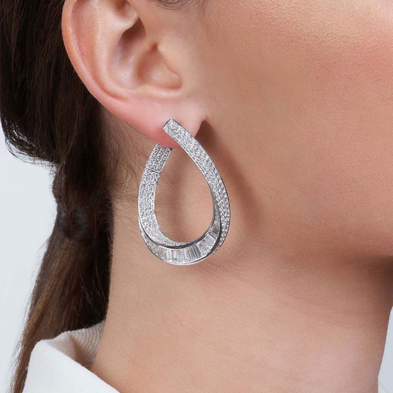 Round Cut White Sapphire Hoop Earrings For Women Belovegrace