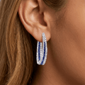 Twist Round Cut Blue & White Sapphire Halo Hoop Earrings For Women