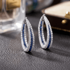 Twist Round Cut Blue & White Sapphire Halo Hoop Earrings For Women
