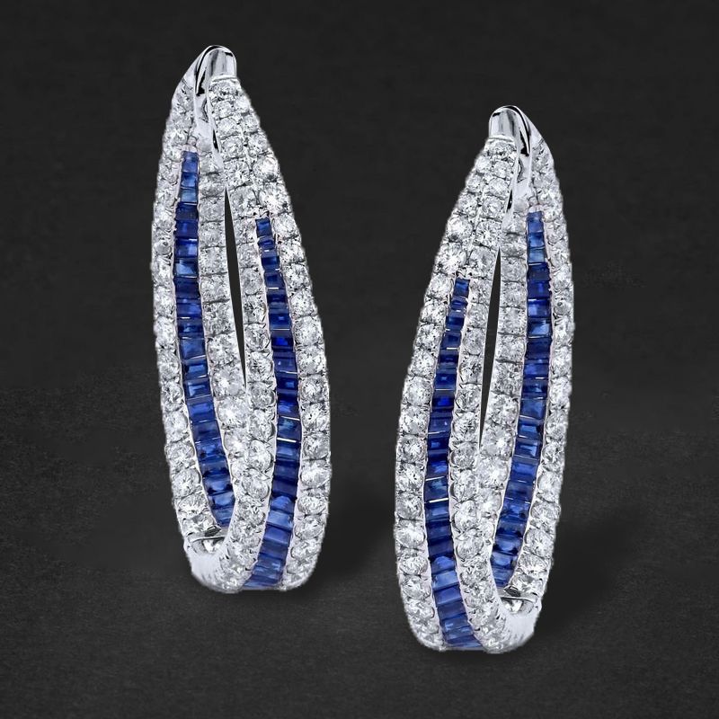Halo Round Cut Blue Sapphire Hoop Earrings For Women Belovegrace