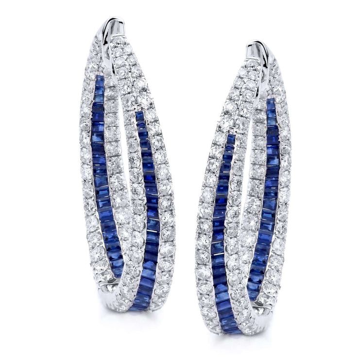 Halo Round Cut Blue Sapphire Hoop Earrings For Women Belovegrace