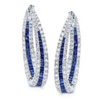 Halo Round Cut Blue Sapphire Hoop Earrings For Women Belovegrace