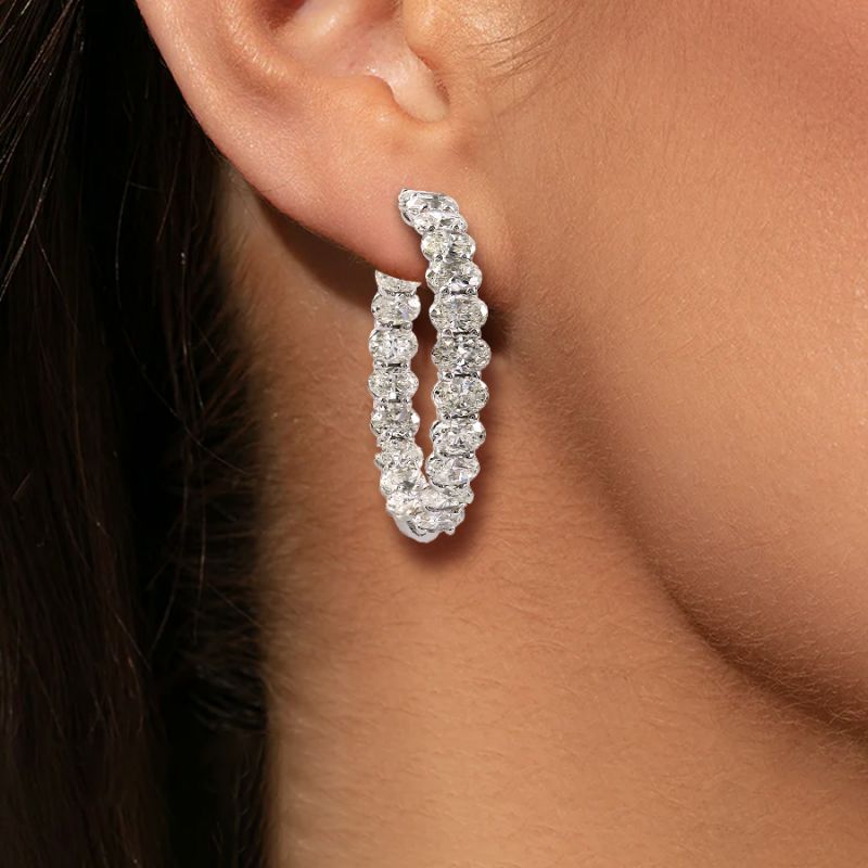 Classic Oval Cut White Sapphire Hoop Earrings For Women Belovegrace