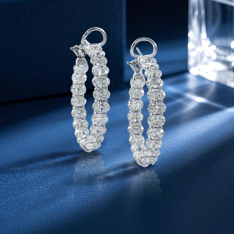 Classic Oval Cut White Sapphire Hoop Earrings For Women Belovegrace