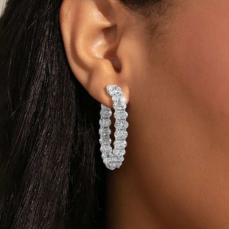 Classic Oval Cut White Sapphire Hoop Earrings For Women Belovegrace
