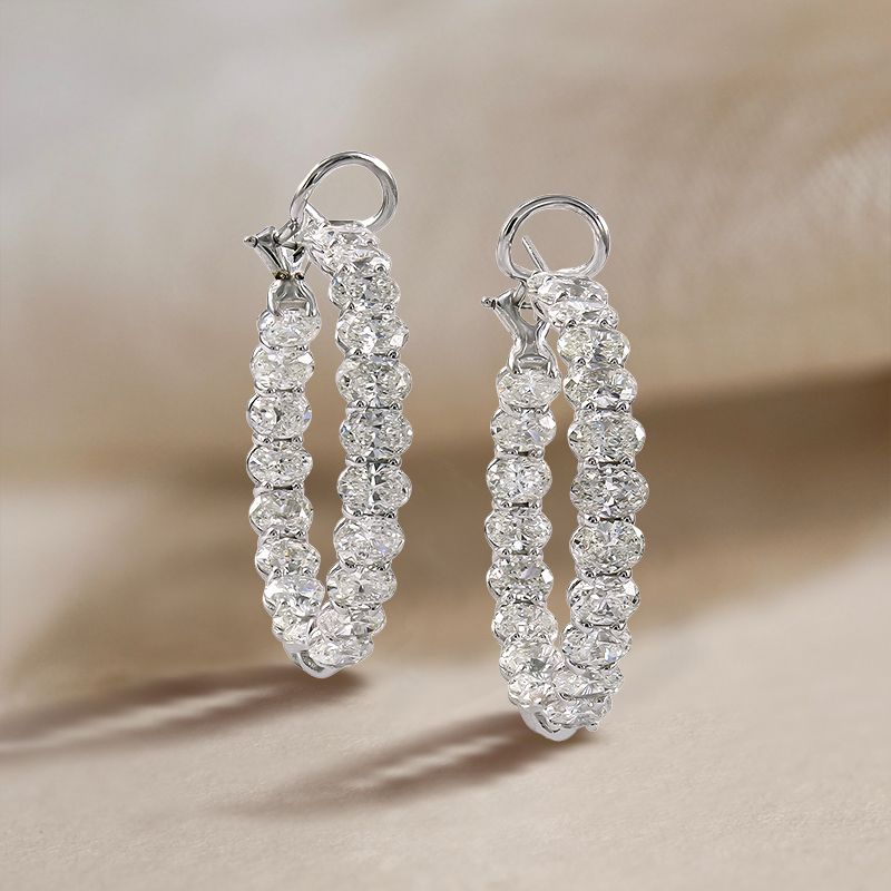 Classic Oval Cut White Sapphire Hoop Earrings For Women Belovegrace