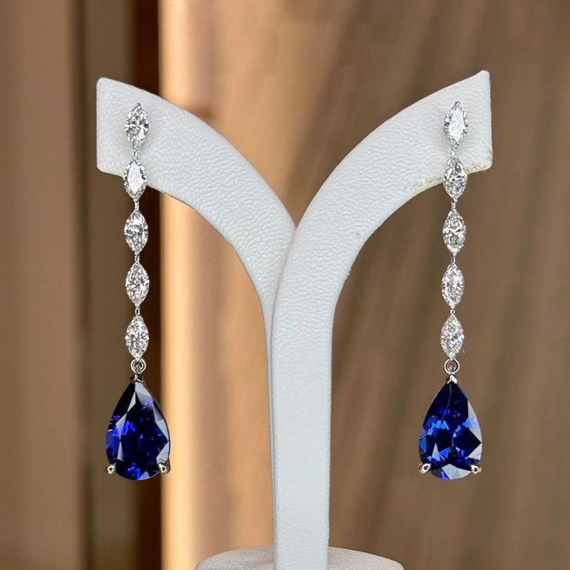 Elegant Earrings Pear Cut Blue Sapphire Drop Earrings For Women Belovegrace