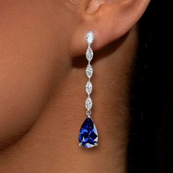 Elegant Earrings Pear Cut Blue Sapphire Drop Earrings For Women Belovegrace