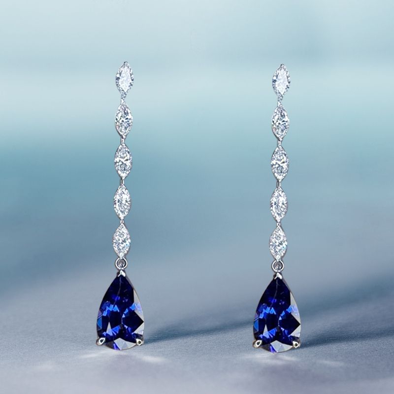 Elegant Earrings Pear Cut Blue Sapphire Drop Earrings For Women Belovegrace