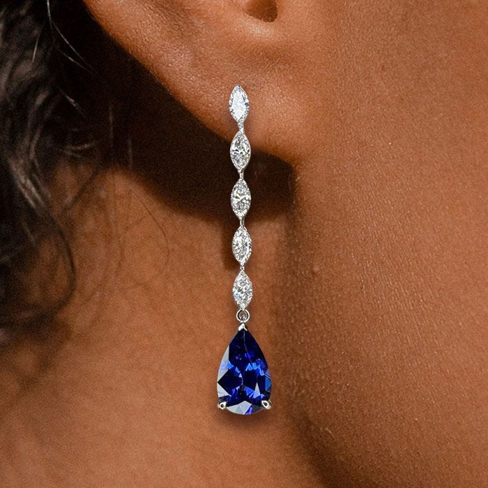 Elegant Earrings Pear Cut Blue Sapphire Drop Earrings For Women Belovegrace