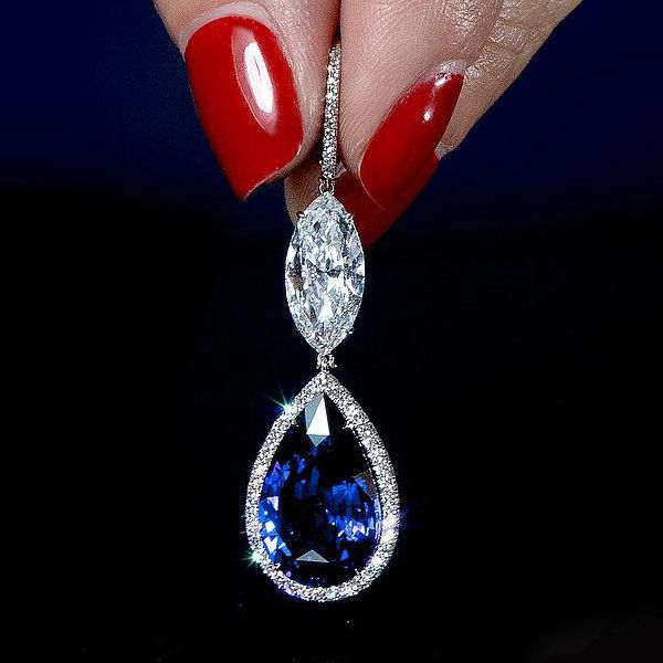Halo Pear & Marquise Cut Blue Sapphire Drop Earrings For Women Belovegrace