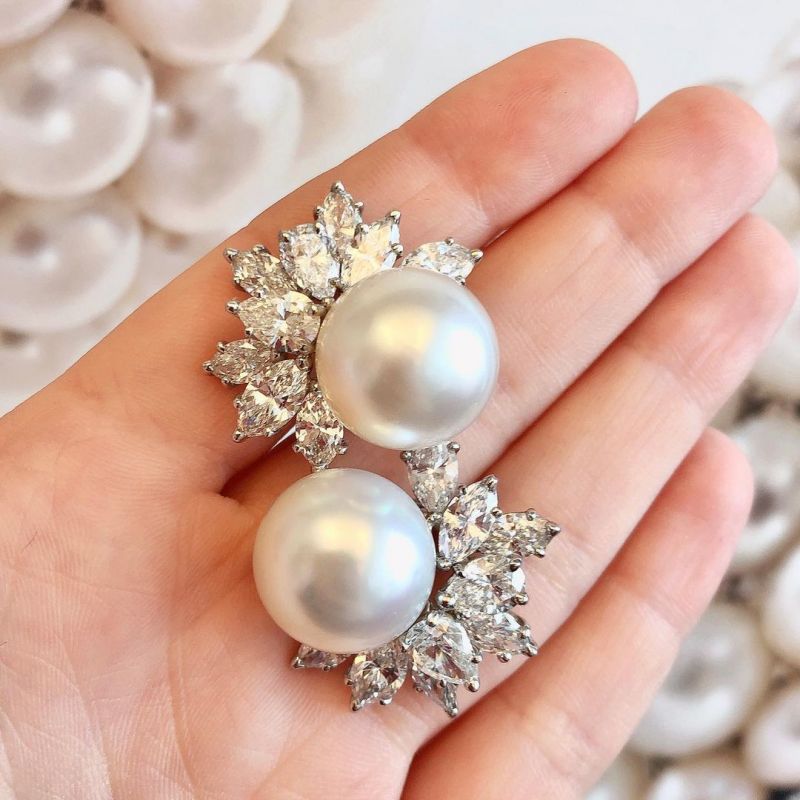 Fashion Marquise Cut Pearl Sapphire Stud Earrings For Women Belovegrace